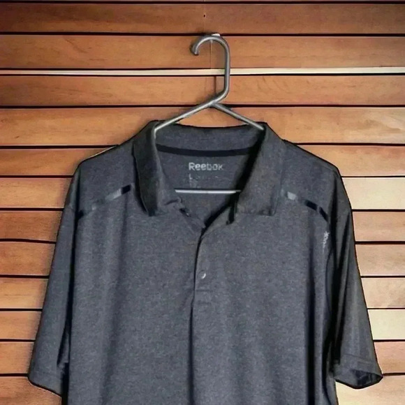 Reebok Golf Polo Mens Large Play Dry Shirt 3 Button Spellout Gray Lightweight - Picture 3 of 4